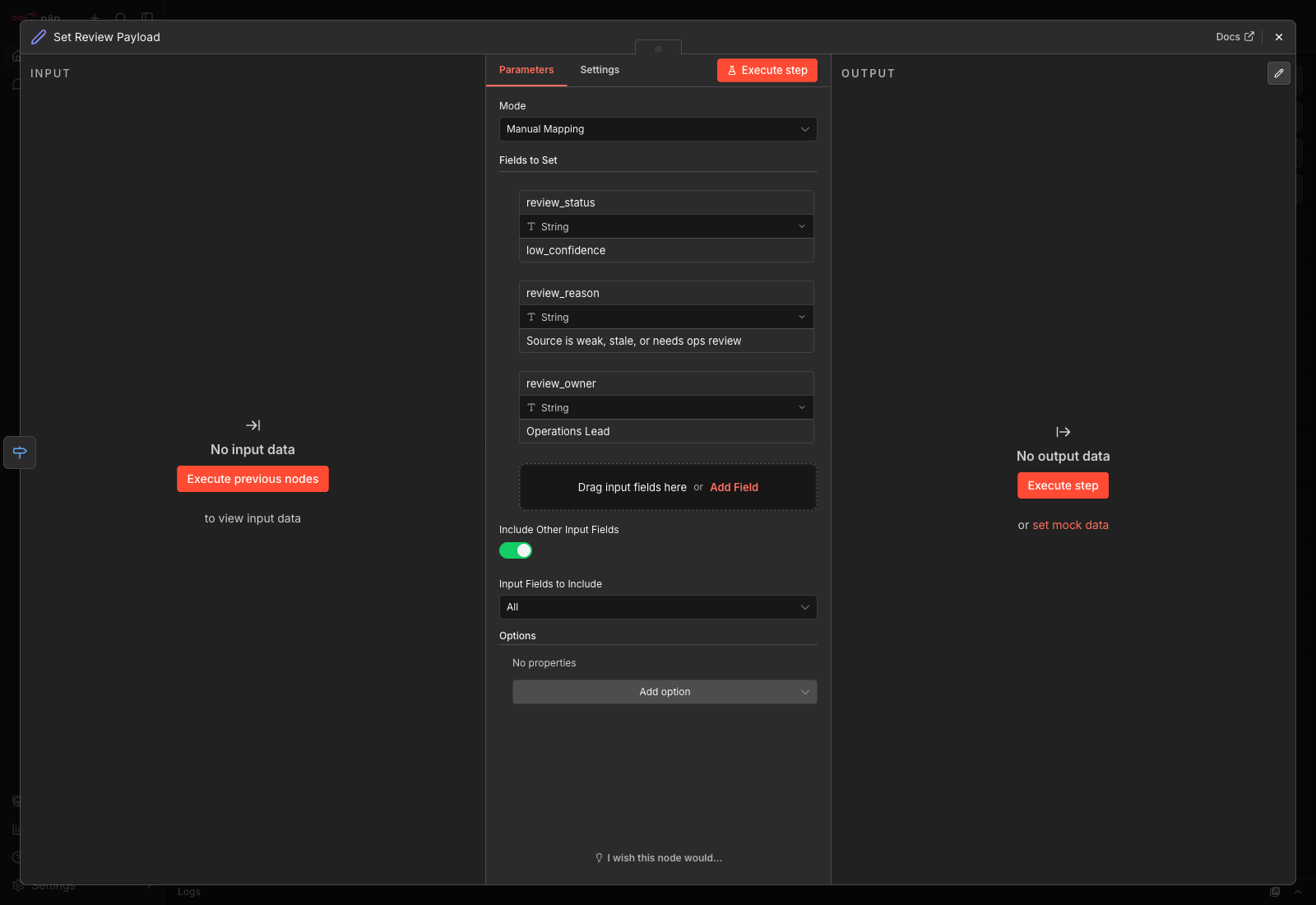 Review branch node configuration for the Rivet Flow internal support assistant proof workflow
